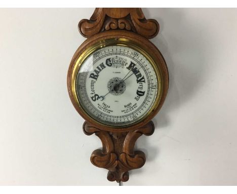 OAK BAROMETER BY F. LARARD OF HULL, LATE 19TH/EARLY 20TH CENTURY  with thermometer71cm high 