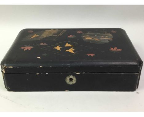 EARLY/MID 20TH CENTURY JAPANESE LACQUERED BOX AND OTHER OBJECTS comprising a Victorian snuff mull, mother of pearl papier mac