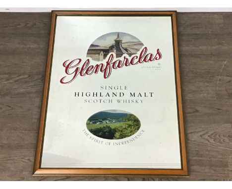 GLENFARCLAS SINGLE HIGHLAND MALT SCOTCH WHISKY, A PROMOTIONAL MIRROR in wood frame70.5cm x 53cm overall 