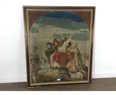 LARGE TAPESTRY PANEL depicting a religious sceneframed 110cm x 90cm 
