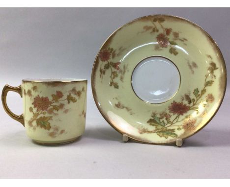 VICTORIAN TEA SERVICE, LATE 19TH CENTURY  decorated with flowering branches in colours and gilt on a cream ground, comprising