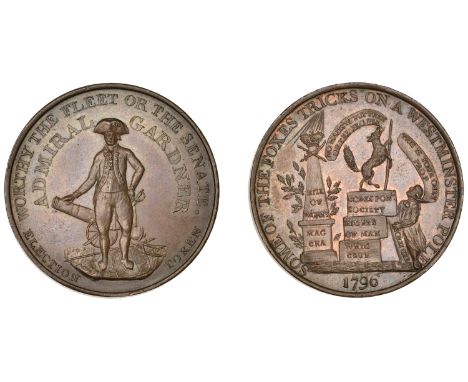 Historical Medals, Admiral Sir Alan Gardner Elected, 1796, a copper medal by P. Kempson, Gardner in naval uniform standing in