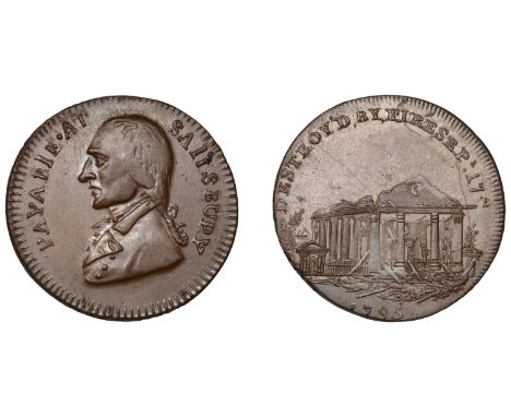 18th Century Tokens, Salisbury, Skidmore’s mule Halfpenny, bust left, rev. view of St Paul’s Covent Garden in ruins, edge ski