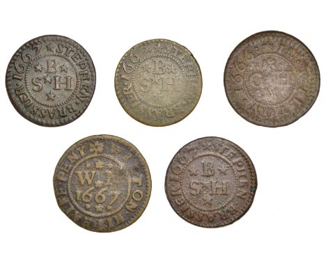 17th Century Tokens, Wilton, Stephen Brassier, Halfpence, 1667 (3), 1.90g/3h (N 5621; BW. 268), 1.58g/6h (N 5622; BW. 268), 2