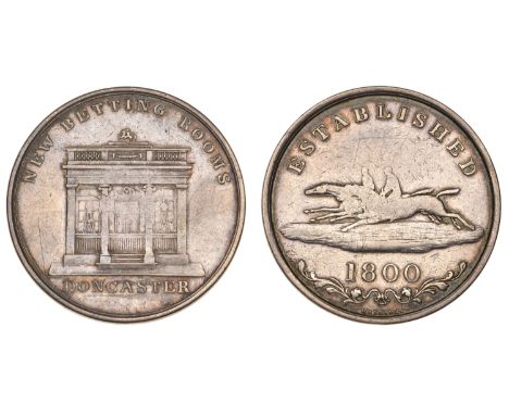 YORKSHIRE, Doncaster, New Betting Rooms Established, 1800, silver, by T. Halliday, building, rev. two racehorses galloping le