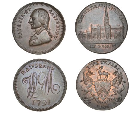 18th Century Tokens, Salisbury, John and Thomas Sharpe, Halfpenny, 1796, 8.10g/6h (DH 21); Skidmore’s mule Halfpenny, 9.88g/6