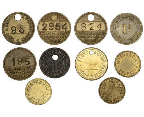 Miscellaneous Tokens and Checks, Co ANTRIM, Belfast, Albion Ltd, brass, stamped 216, 30mm; Davidson & Co Ltd, Sirocco Works, 
