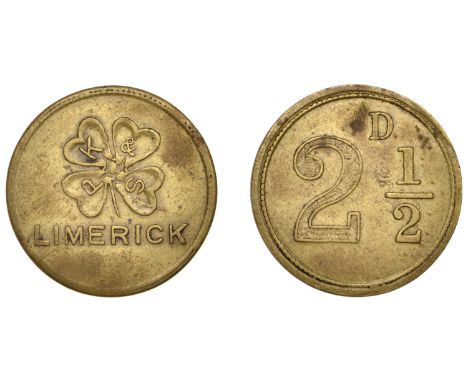 Miscellaneous Tokens and Checks, Co LIMERICK, Limerick, [Shamrock Bar], P[atrick] K[avanagh] & S[on], brass Twopence-Halfpenn