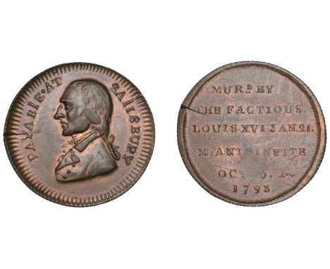 18th Century Tokens, Salisbury, Skidmore’s mule Halfpenny, from the same obv. die as previous, rev. murd. by the factious, et