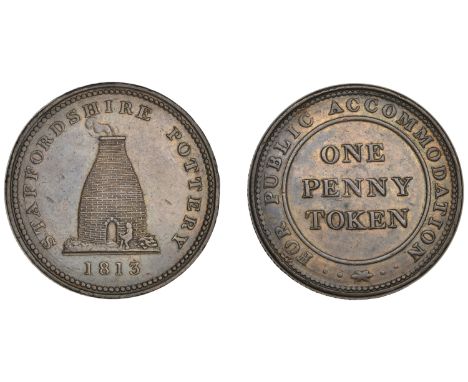 19th Century Tokens, STAFFORDSHIRE, County series, Staffordshire Pottery, Penny, 1813, kiln, rev. value, edge centre-grained,