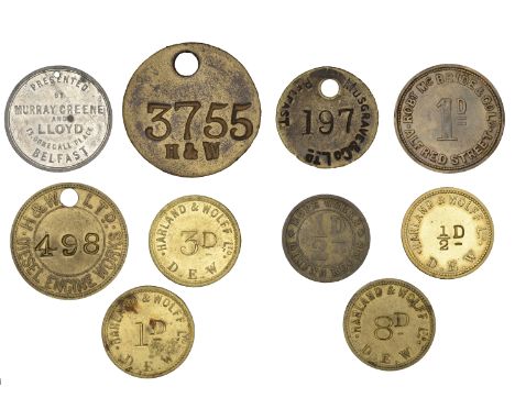 Miscellaneous Tokens and Checks, Co ANTRIM, Belfast, H[arland] & W[olff], uniface brass, stamped 3755, 38mm; Harland & Wolff 