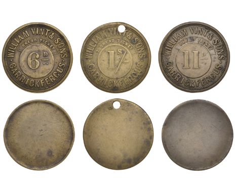 Miscellaneous Tokens and Checks, Co ANTRIM, Carrickfergus, William Vint & Sons, uniface brass Bread Tickets (3), for a Shilli