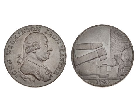 18th Century Tokens, SHROPSHIRE, Willey and Snedshill, John Wilkinson, Halfpenny, 1793, bust right, rev. man at forge, edge w