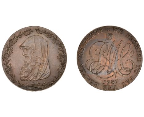 18th Century Tokens, ANGLESEY, Amlwch, Parys Mine Co, Penny, 1787, druid’s head encircled by wreath with 20 acorns, rev. John