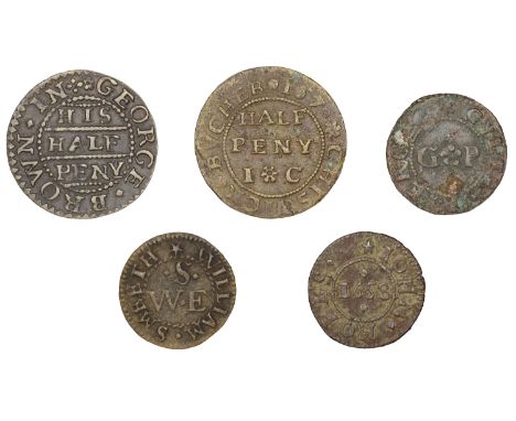Middlesex (Rural), Chiswick, George Brown, Halfpenny, 1668, 1.68g/6h (N 9110; BW. 31); John Coke, Halfpenny, 1670, 1.84g/9h (