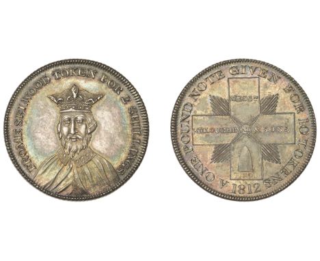 Somerset, Frome, Willoughby & Sons, 2 Shillings, 1812, facing bust of Alfred the Great, rev. cross, edge grained, 8.14g/12h (