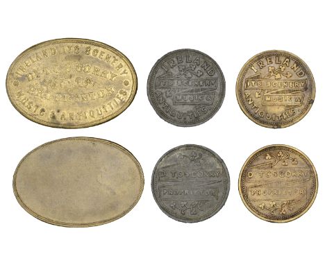 Tickets and Passes, Travelling Exhibitions: T[homas] Corry (3), ireland its scenery music & antiquities, etc, round brass and