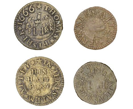 London (City), Jerusalem Alley [Gracechurch Street], Thomas Fisher, Halfpenny, 1666, 1.83g/12h (N –; BW. 1565); F.H., Farthin