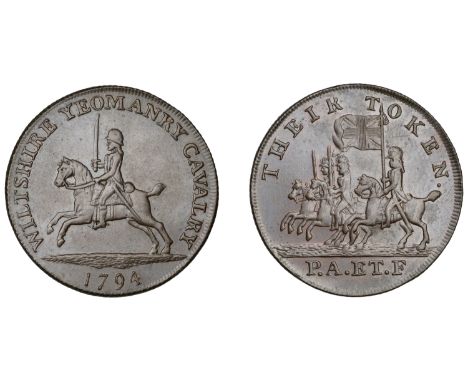 18th Century Tokens, County series, Markes Lambe, Lutwyche’s Halfpenny, horseman galloping left, wiltshire yeomanry cavalry a