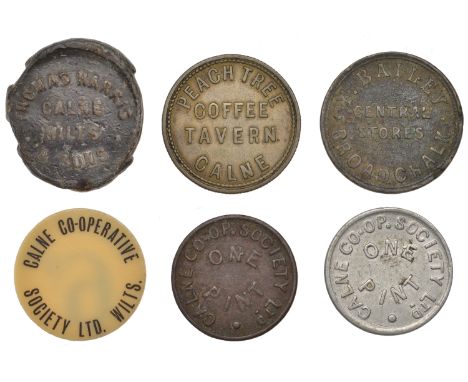 Miscellaneous Tokens and Checks, Broadchalke, Central Stores, F[rank] Bailey, brass Halfcrown, 25mm; Calne, Calne CSL [Founde