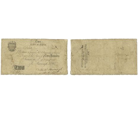 Paper Money, Salisbury, Sarum Bank, Two Pounds, 13 August 1807, no. 5888, for Burrough & Co, signed by Michael Burrough, vign