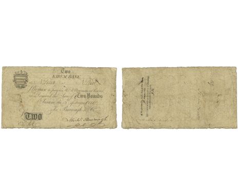 Paper Money, Salisbury, Sarum Bank, Two Pounds, 13 August 1807, no. 5888, for Burrough & Co, signed by Michael Burrough, vign