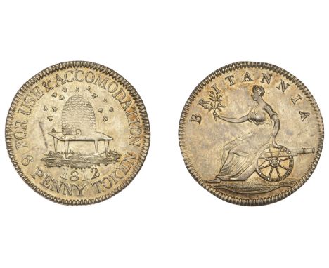 Not Local: British, Uncertain manufacturer associated with Westwood, Sixpence, 1812, bee-hive and bees, rev. Britannia seated