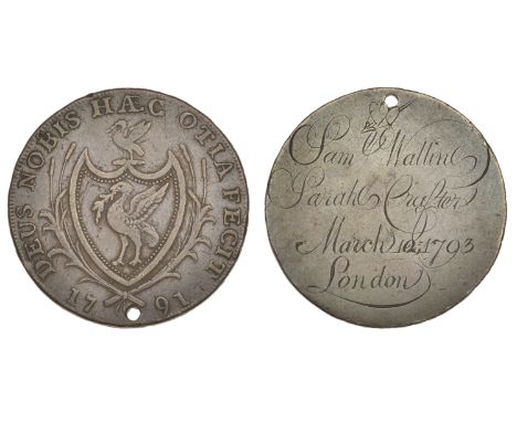 Miscellaneous Tokens and Checks, Engraved token: LANCASHIRE, Liverpool, Thomas Clarke, Halfpenny, 1791 (DH 72), the rev. plan