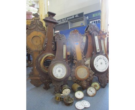 A quantity of Victorian and early 20th century barometer cases A/F, together with mixed dials and clock parts, Location: RAF 