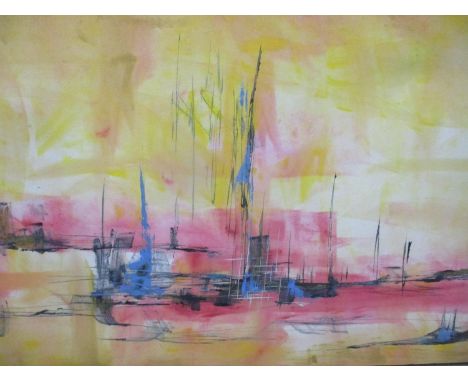 Marcelo Curi - seascape with boats, oil on canvas, signed 139cm x 60cm, unframed 