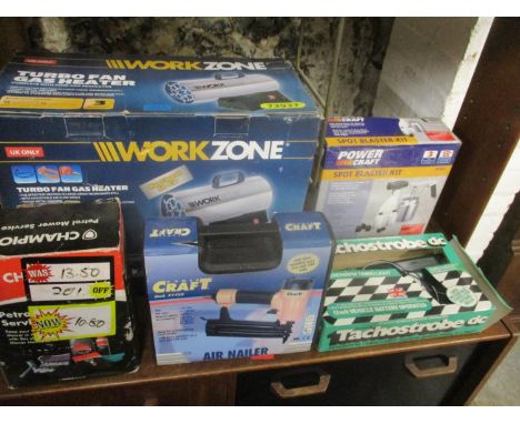 Boxed tools to include Work Zone Turbo Gas Fan Heater, and a Spot Blaster kit 