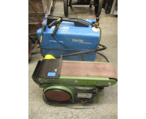 A Clarke Weld 100E Mk2 welder, and a Warco belt and band sander 