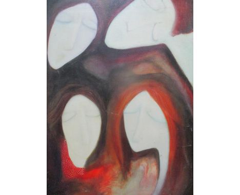 Rosina Lyford (1936) - a group portrait, oil on canvas, signed and unframed, 76cm x 61cm 