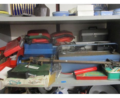 A mixed lot of various tools to include four tool boxes (one empty) and other items 