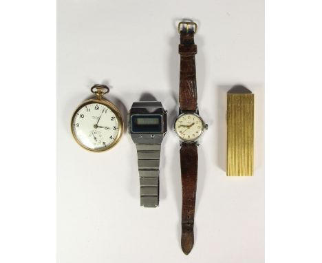 A Blue Max digital wristwatch, box, a Smiths manual wind wristwatch, an Ingersoll gold plated pocket watch and Maruman cigare