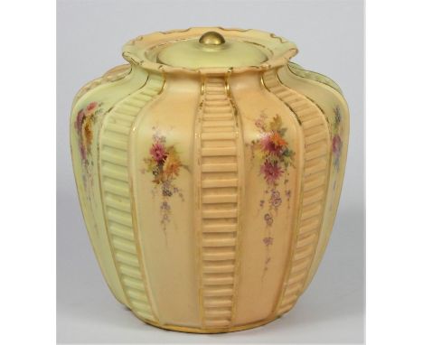 A Royal Worcester blush ivory tea caddy, pattern 1808, decorated with floral sprays, puce marks for 1895, 12.5cm 