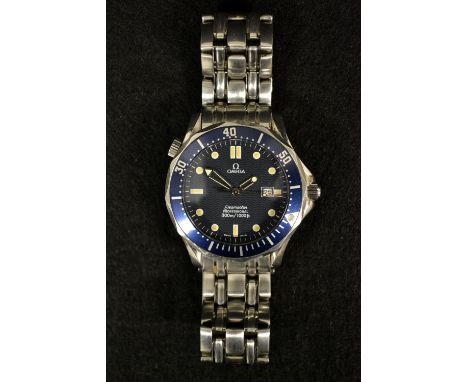 Omega - a Seamaster Professional Chronometer 300m/1000ft wrist watch, wave pattern matt blue dial, spot and bar hour markers,