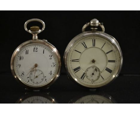 A Victorian silver open face pocket watch,  cream dial, bold Roman numerals, minute track, subsidiary seconds, gold and blued