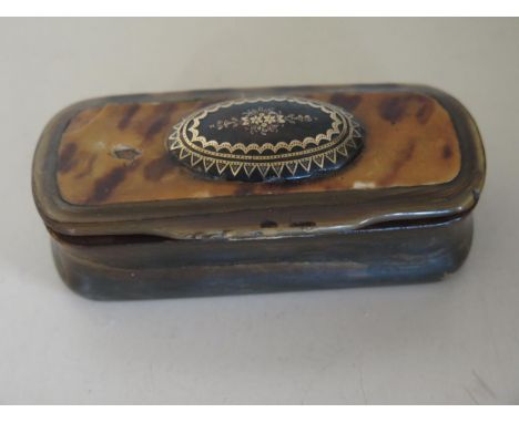 A 19th century tortoiseshell snuff box - Width 10cm - worn condition 