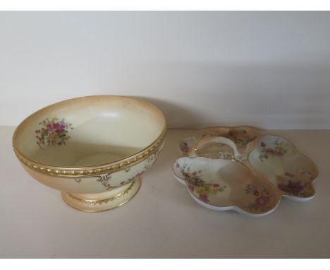 A Royal Worcester Blush Ivory bowl 12cm tall x 24cm diameter and a Royal Worcester Blush Ivory hors d'oeuvre dish, 27cm wide 