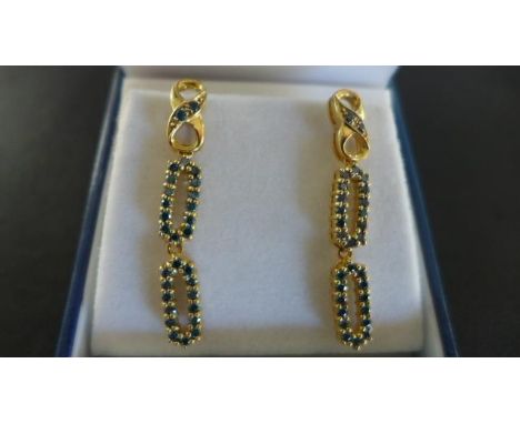 A pair of 18ct yellow gold and green diamond earrings of sectional drop form - approx 7.2 grams - light usage wear - otherwis