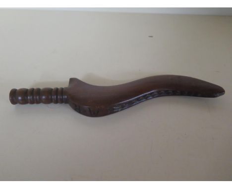 A 19th Century Carved Knitting Stick - initialled M R, 24cm long - generally good - some wear chipping to end 