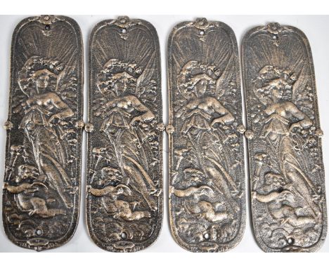 A Collection of Four Various Victorian Style Cast Metal Door Finger Plates, Classical Maiden and Cherub, 27cms High, Plus VAT