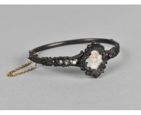 A Pretty Silver Plated Bracelet of Scrolled Moulded Form with Central Painted Miniature Portrait of Maiden 