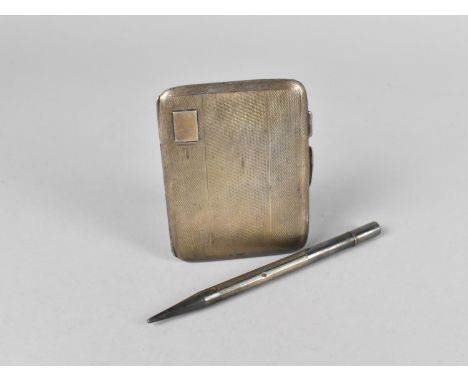 A Silver Cigarette Case with Engine Turned Decoration, 6.5x8.5, 67g, Birmingham Hallmark, Together with a Silver Propelling P