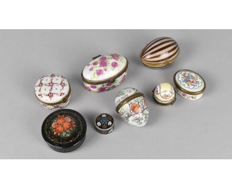 A Collection of Various Trinket Boxes to Include Limoges Examples, Bilston and Battersea Enamel Oval Box and Egg etc 