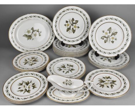 A Royal Worcester 'Bernina' Pattern Dinner Set to Comprise Large Plates, Small Plates, Oval Platter and a Sauce Boat and Stan