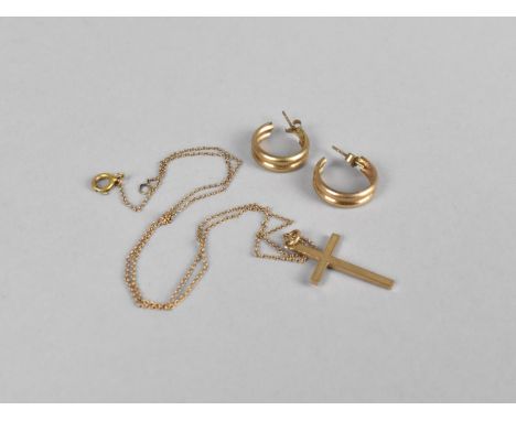 A Collection of 9ct Gold Jewellery to Comprise Pair of Earrings and Crucifix Pendant on Chain, 3.8g 