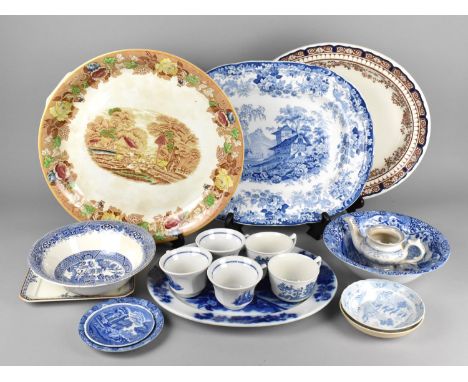 A Collection of Various Transfer Printed China to Comprise Blue and White Meat Plates, Polychrome Examples, Teawares etc 