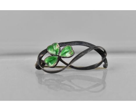 A Pretty Silver and Enamel Brooch with Green Clover Motif, with Replacement Pin, 2.5cm wide 